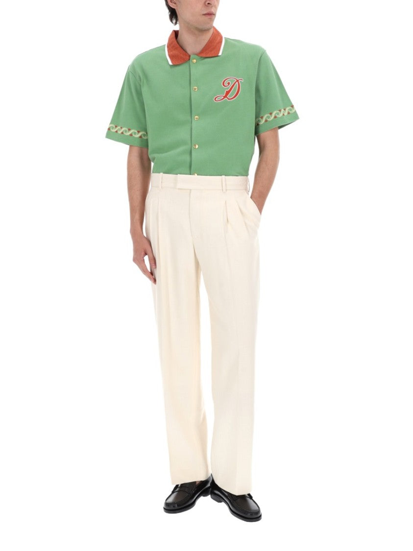 Drôle De Monsieur Muted Green Slogan D Logo Shirt