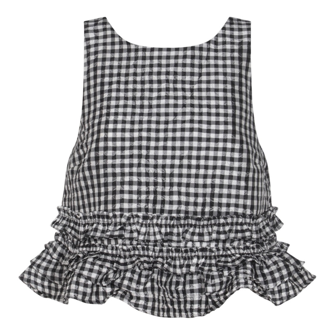 Ganni Gingham-Patterned Sleeveless Top With Ruffled Hem