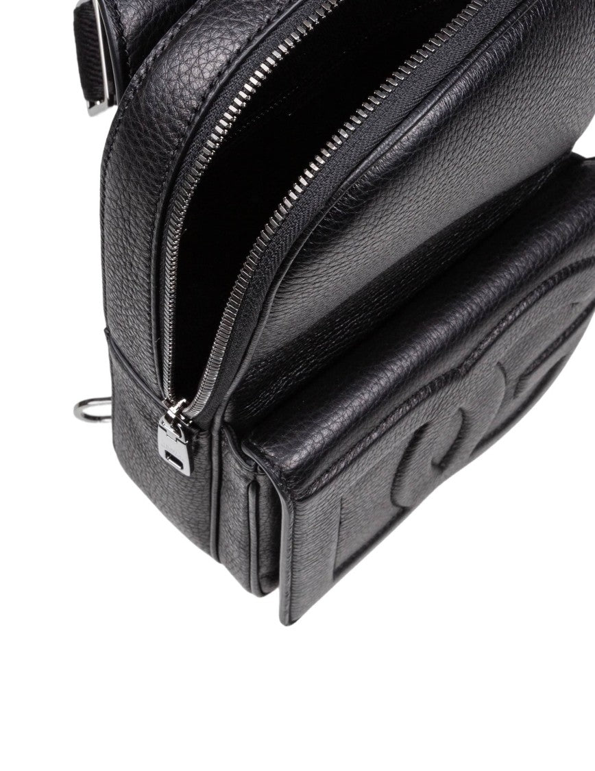 Dolce & Gabbana Black Leather Backpack With Embossed Dg Logo