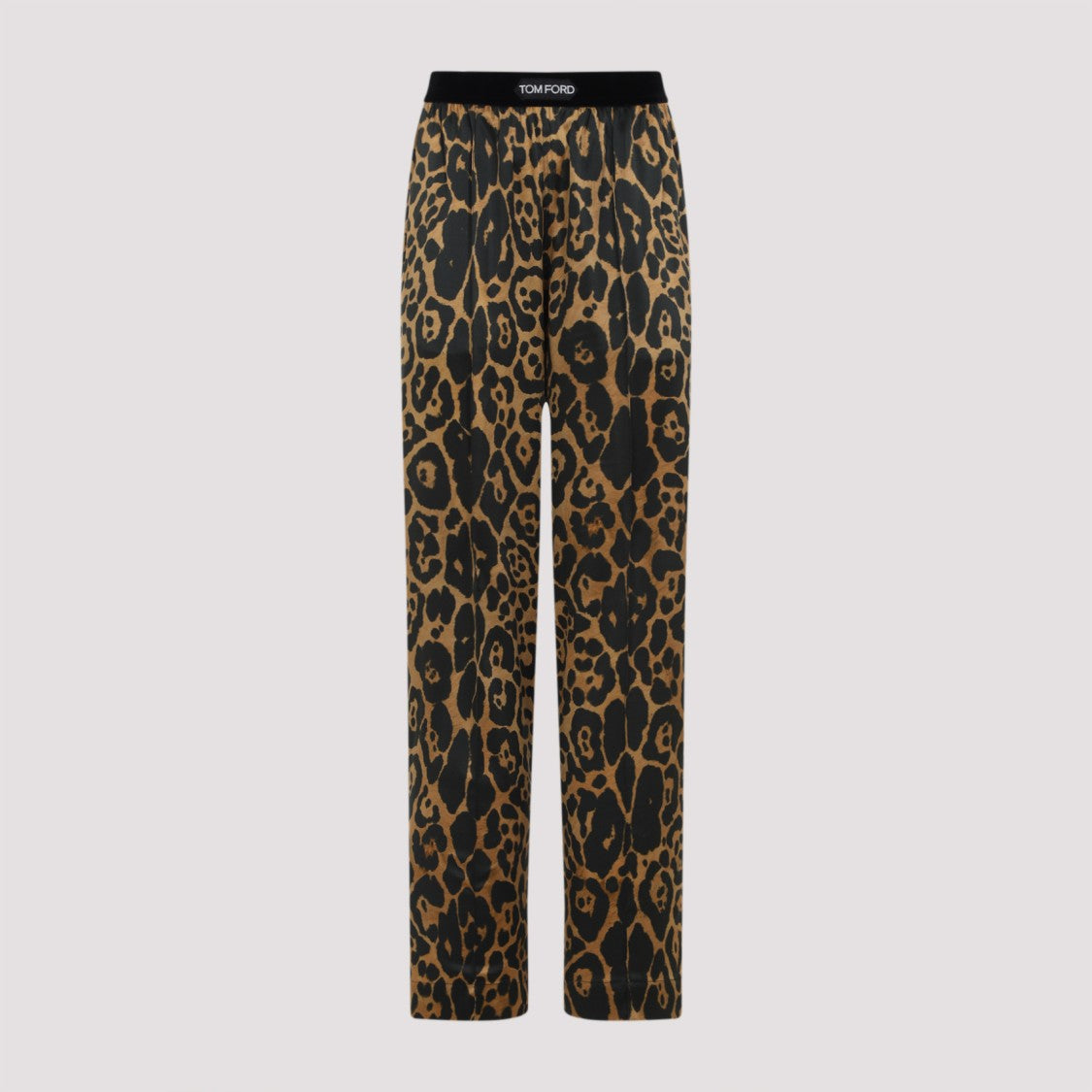 Tom Ford Camel Silk Blend Leopard Print Trousers