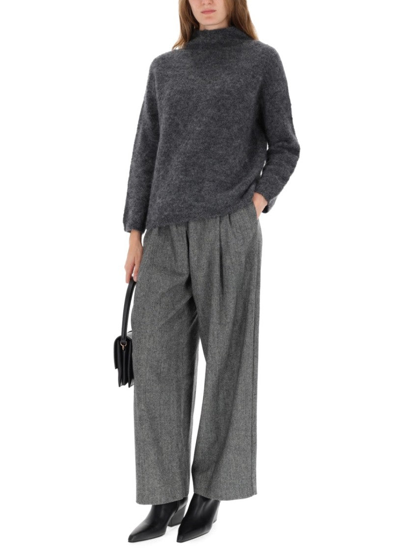 Max Mara Soft Grey Knit Sweater With High Neck And Loose Fit