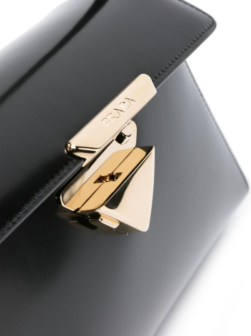 Prada Triangle-Logo Patent Leather Shoulder Bag With Adjustable Straps