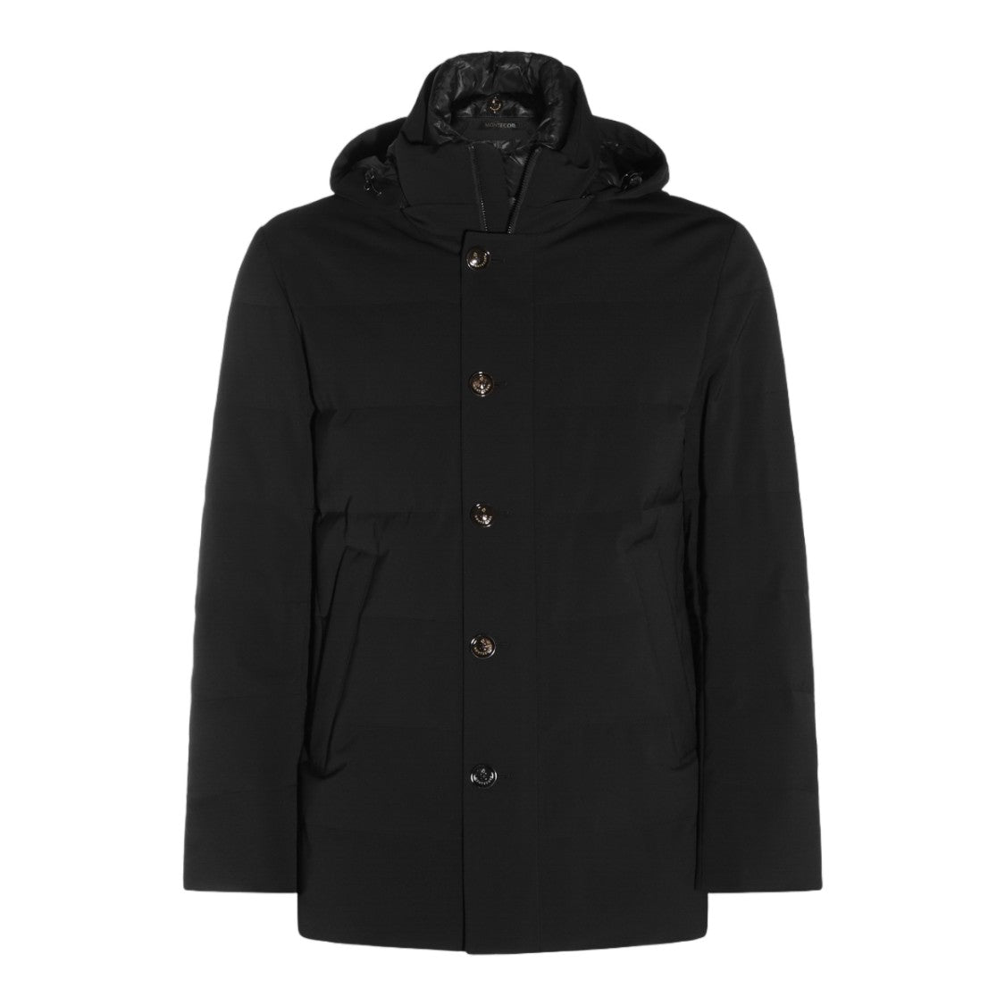 Montecore Black Minimalist Hooded Button Coat