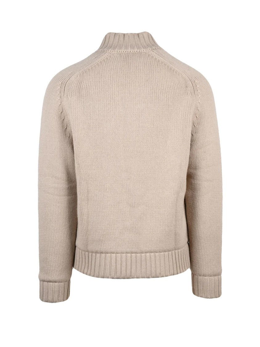Seventy Beige Ribbed Wool-Blend Zip Knit Jacket