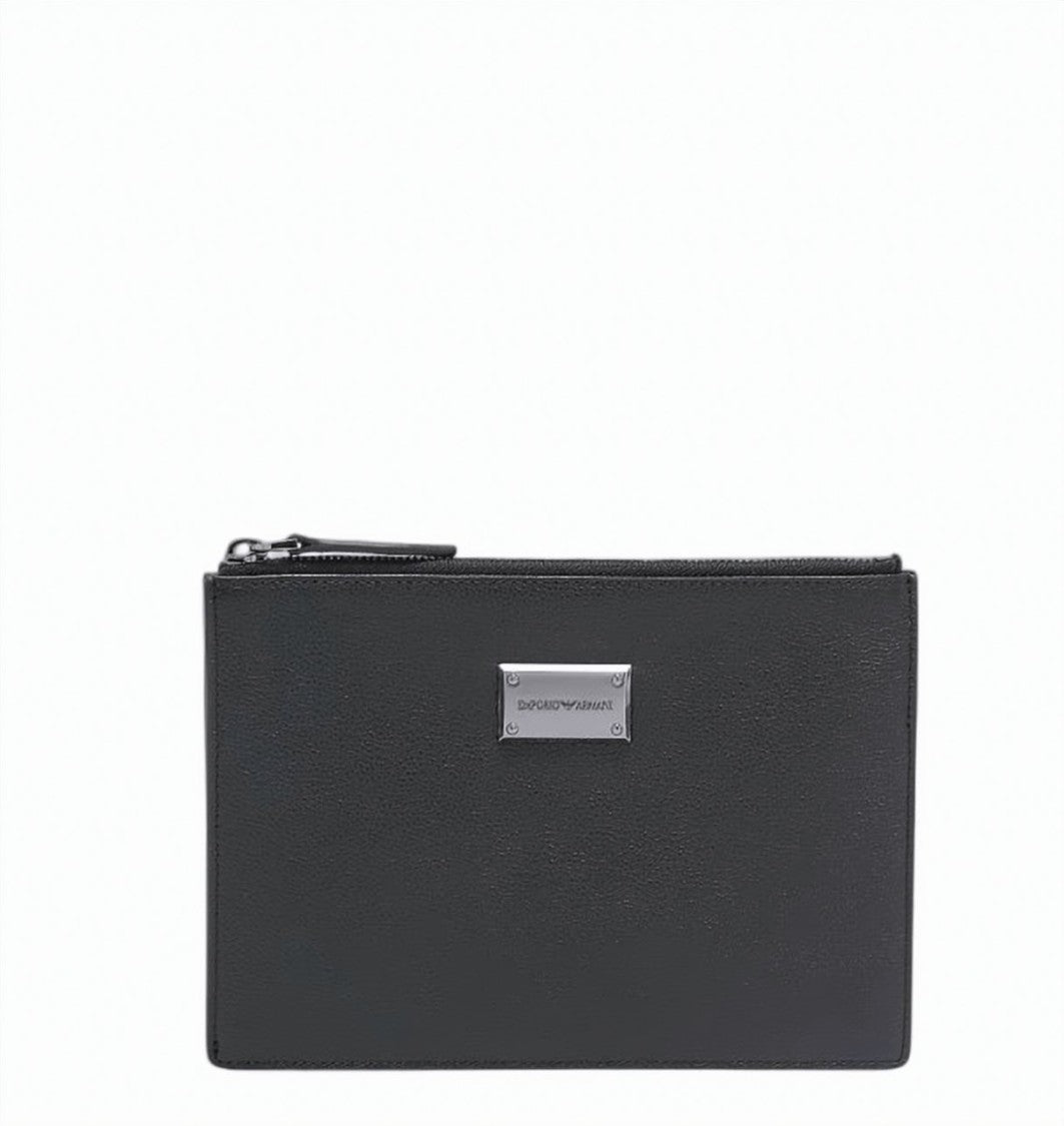 Emporio Armani Tumbled Leather Zip Closure Pouch Bag