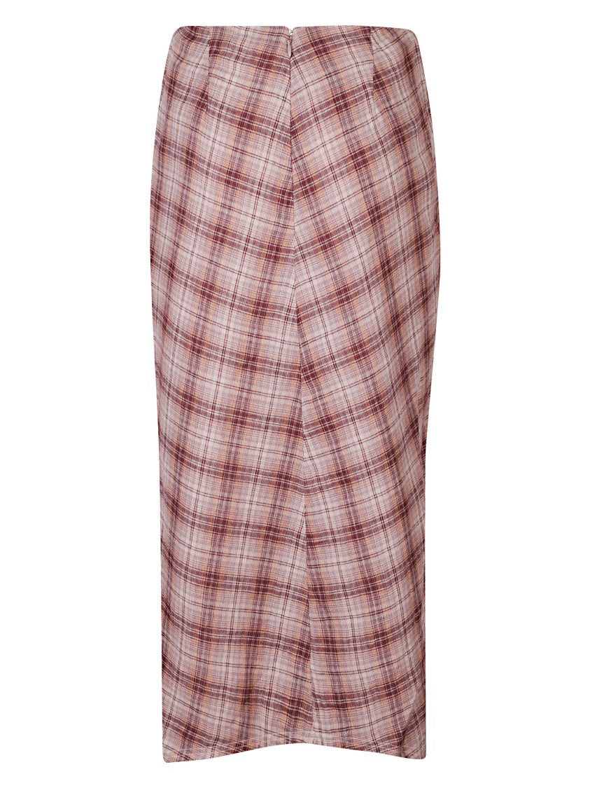 Isabel Marant Étoile Burgundy Checked Midi Skirt With Draped Knot Detail