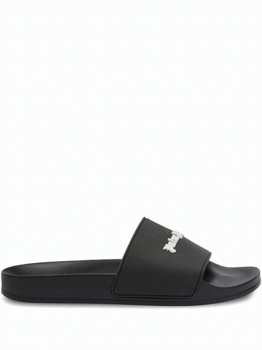 Palm Angels Minimalist Black Slide Sandal With Contoured Footbed