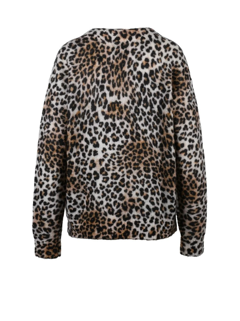 Mc2 Saint Barth Leopard Print V-Neck Sweater With Mohair Blend