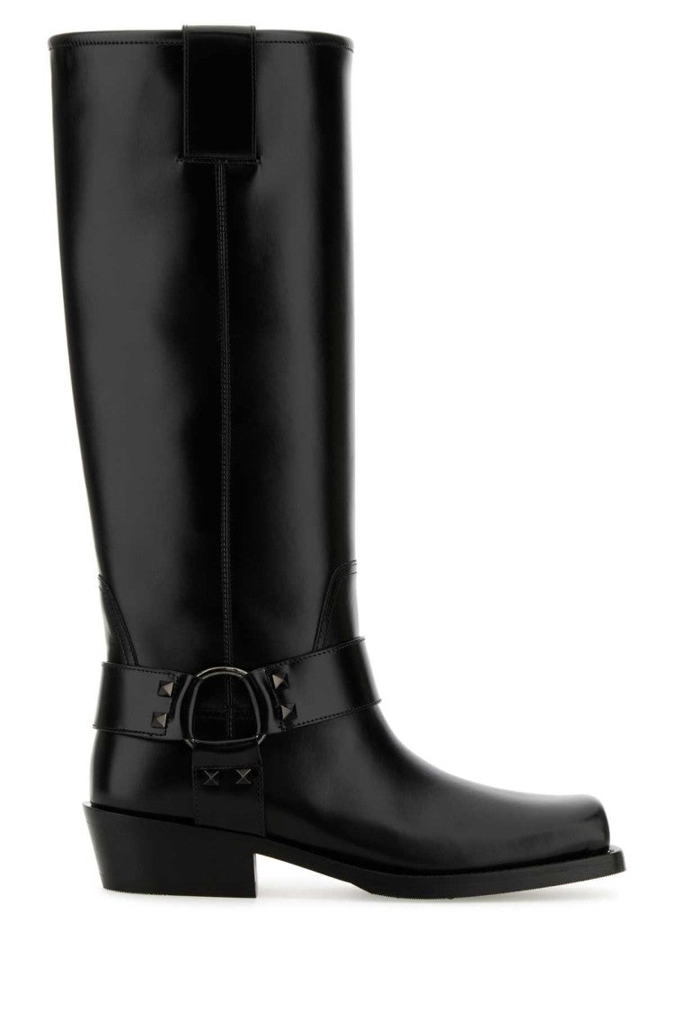 Valentino Garavani Black Leather Biker Rockstud Boots