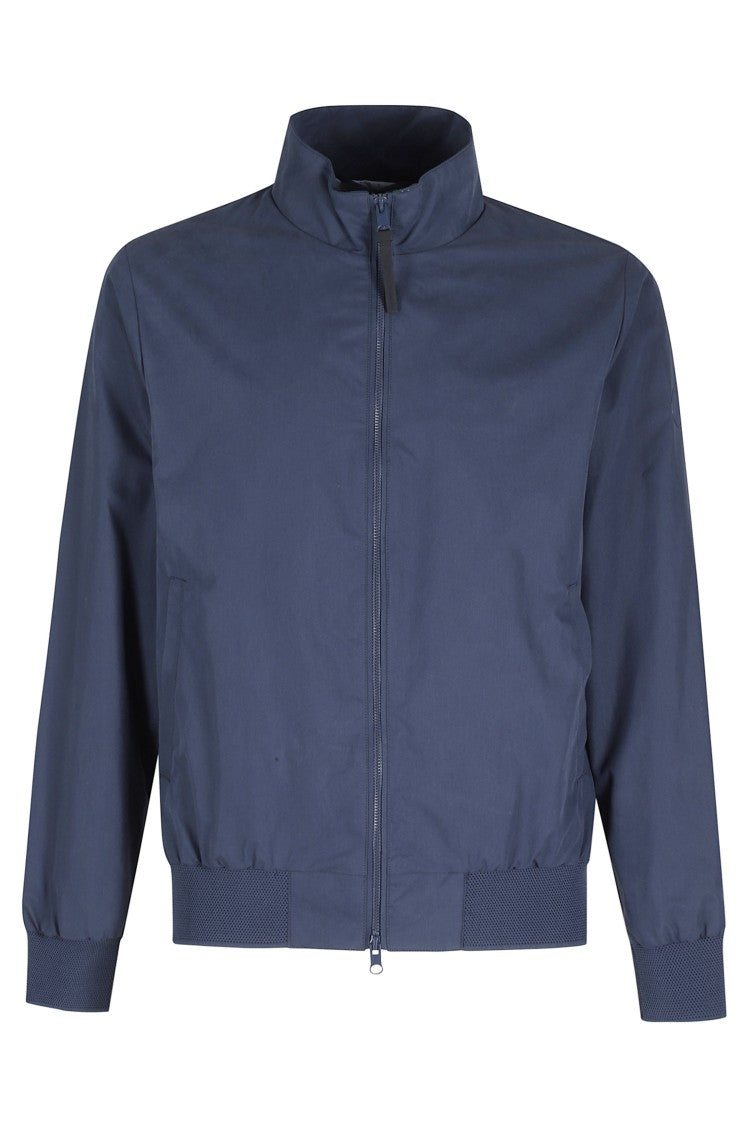 People Of Shibuya Navy Blue Shibuya Jacket With Crew Neck And Elastic Knit Details