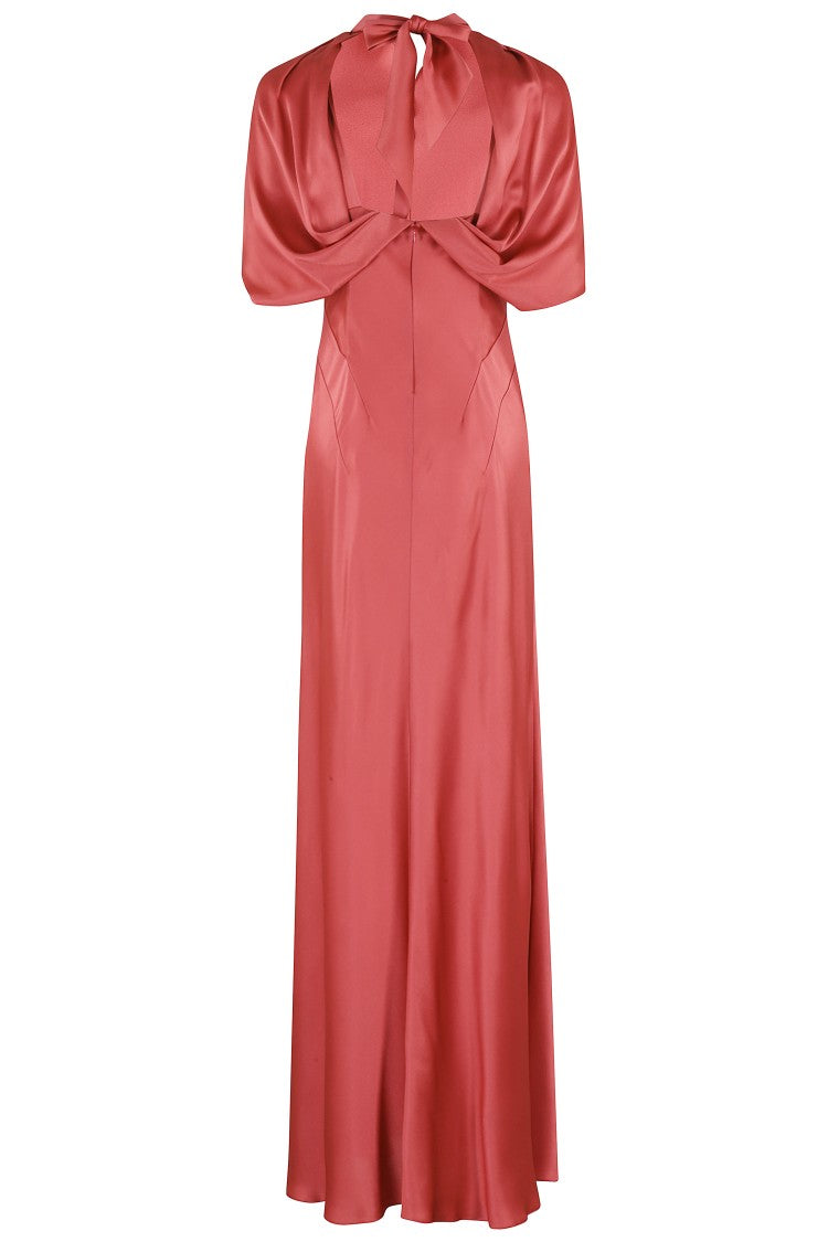 Alberta Ferretti Coral Satin Evening Dress With Cut-Out Detail