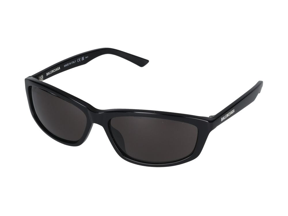 Balenciaga Black Glossy Acetate Finish Rectangular Sunglasses