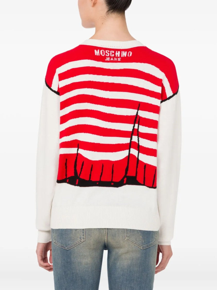 Moschino Playful Striped Knit Sweater With Graphic Accents