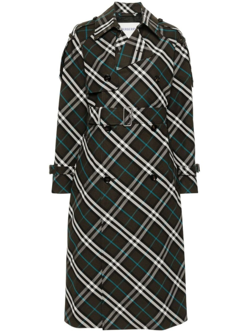 Burberry Plaid Pattern Trench Coat