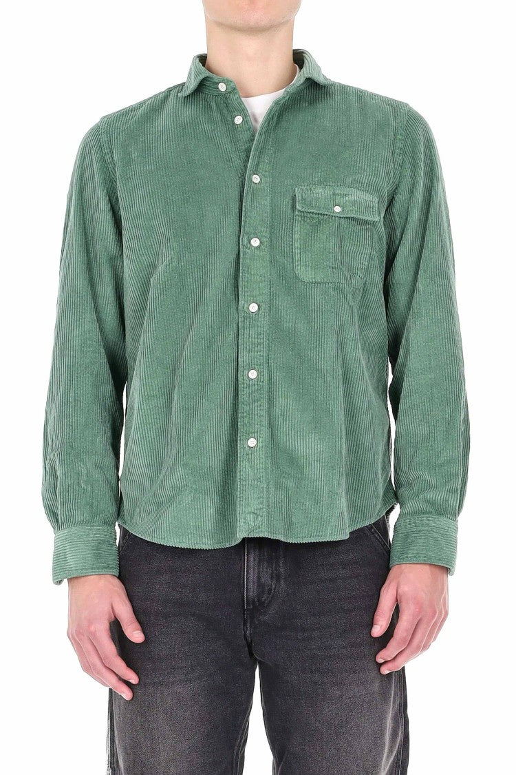 Finamore Corduroy Overshirt With Classic Collar And Flap Pocket