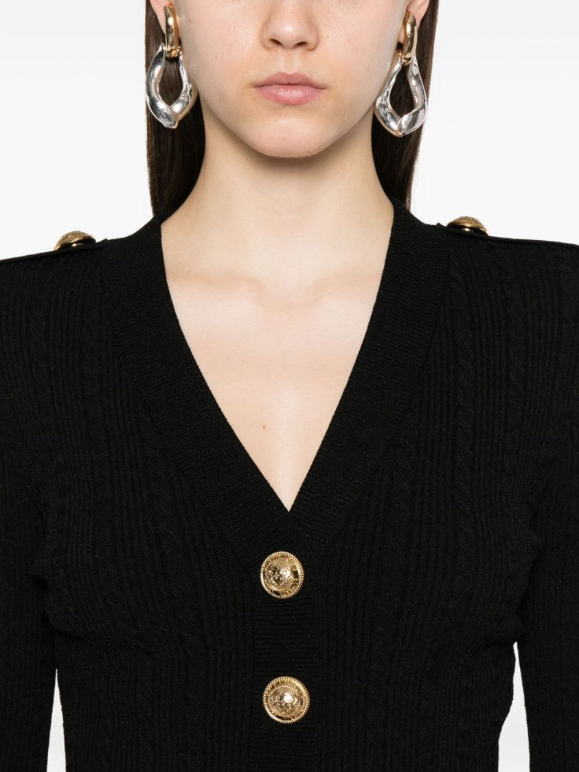 Balmain Cable-Knit V-Neck Cardigan
