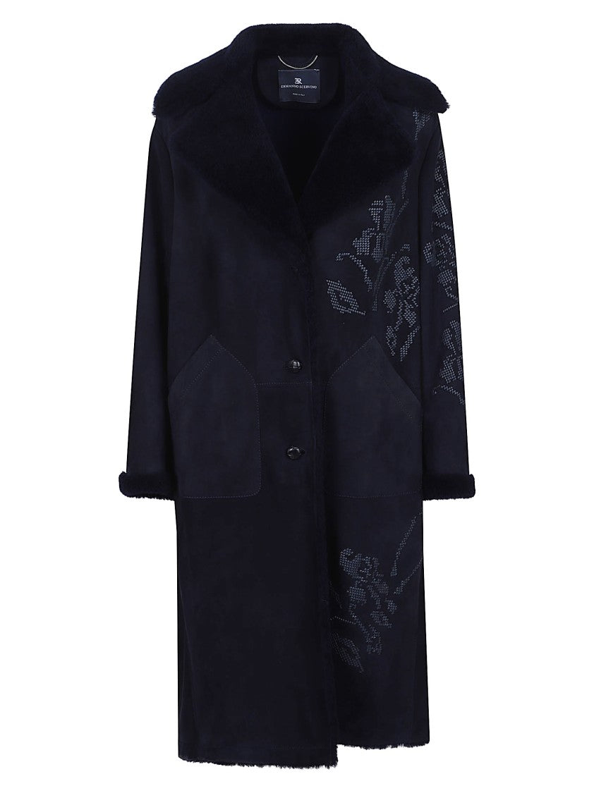 Ermanno Scervino Suede Sheepskin Long Single-Breasted Coat