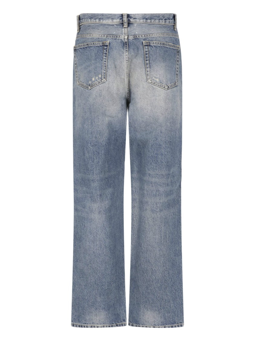 Maison Margiela Wide-Leg Blue Denim Jeans With Distressed Details