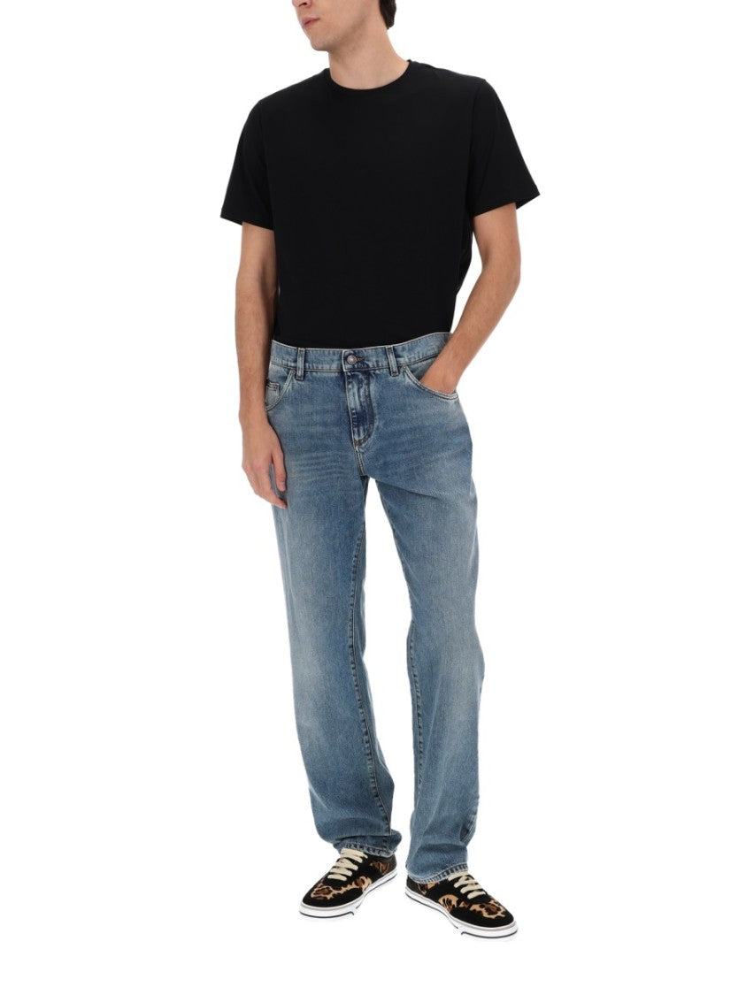 Dolce & Gabbana Faded Wash Cotton Straight-Leg Jeans