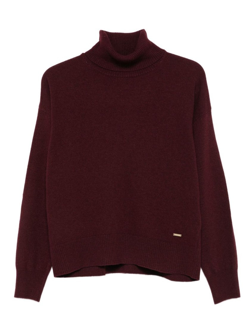 Woolrich Bordeaux Knit Sweater With High Neckline