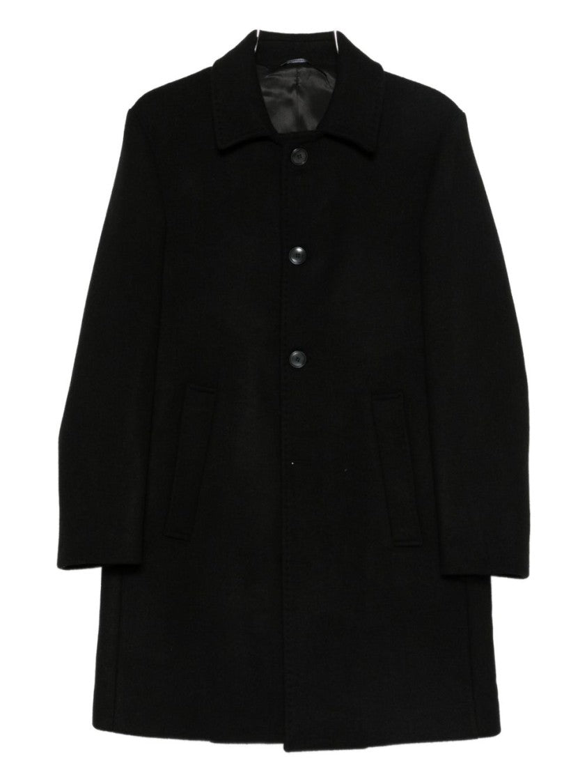 Daniele Alessandrini Tailored Black Coat With Classic Collar