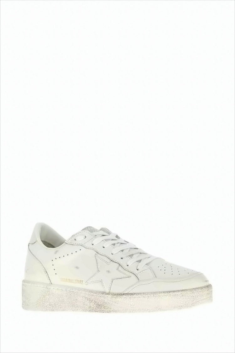 Golden Goose Distressed White Leather Sneakers With Signature Star Emblem