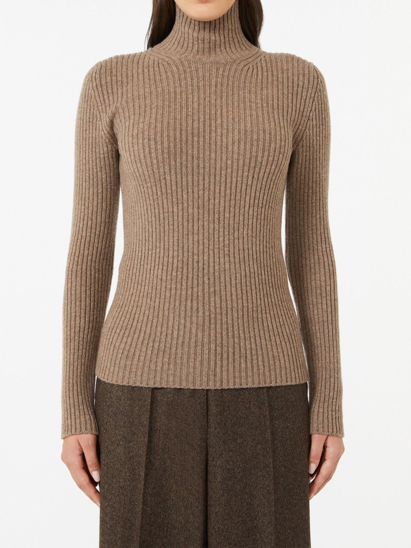 Max Mara Brown Aral1234 Ribbed Knit High Sweater