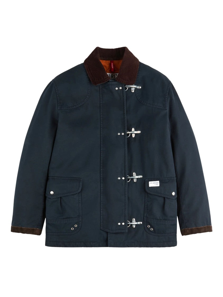 Fay 4-Hook Jacket With Blue Corduroy Details And Lobster-Claw Fastening