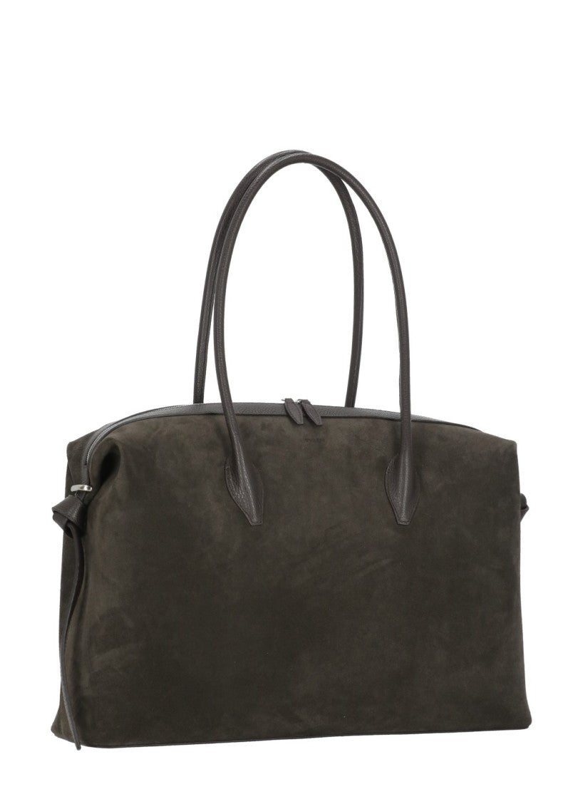 Yuzefi Brown Suede Shoulder Bag With Double Handle Design