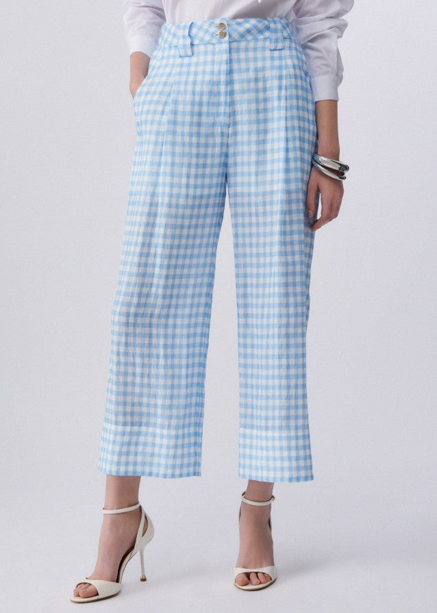 Liu Jo Cropped Vichy Trousers With Front Pleats And Side Pockets