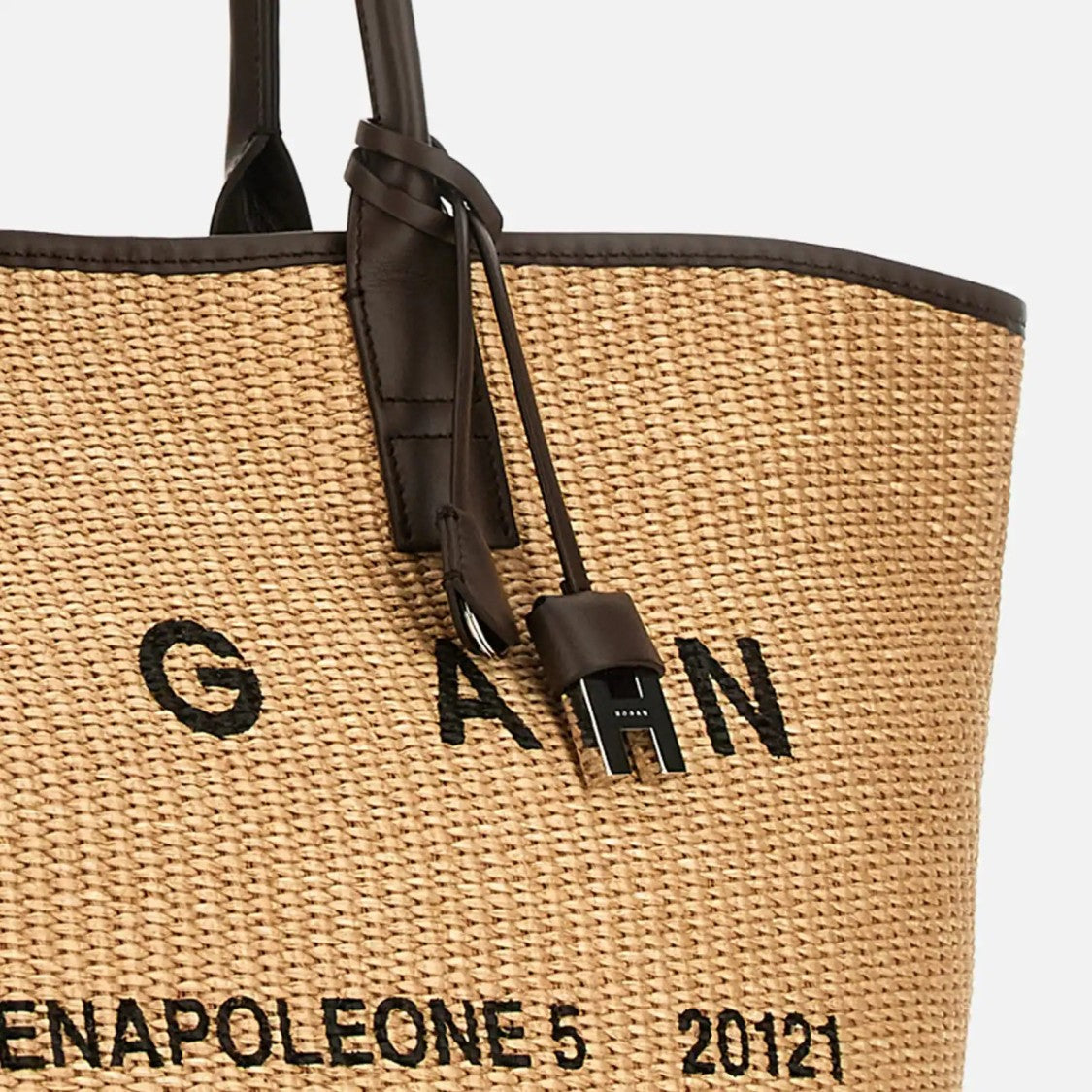 Hogan Beige Address Shopping Media Raffia Shopping Bag