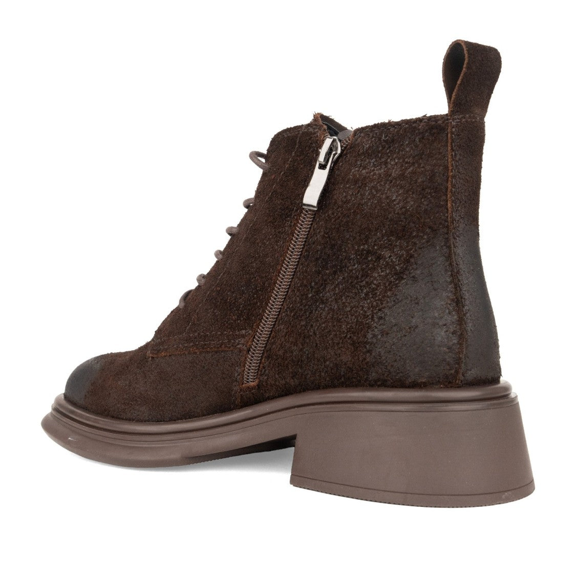 Linda Baumann Brown Textured Lace-Up Suede Ankle Boots