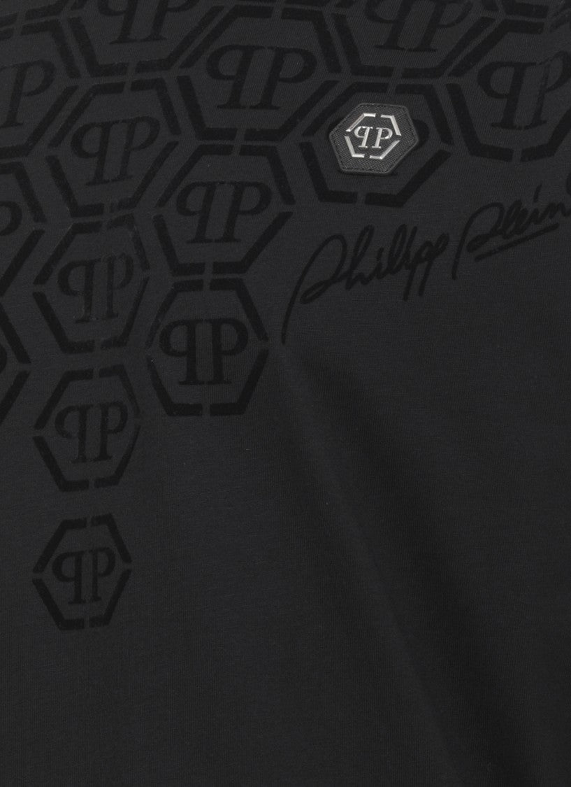 Philipp Plein Black Hexagon Monogram Metal Logo T-Shirt