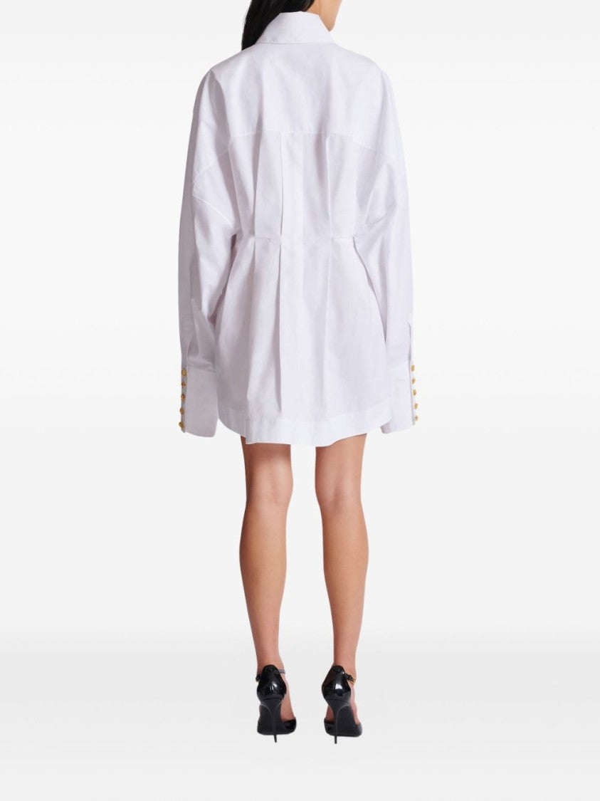Balmain White Button Long Sleeve Poplin Dress