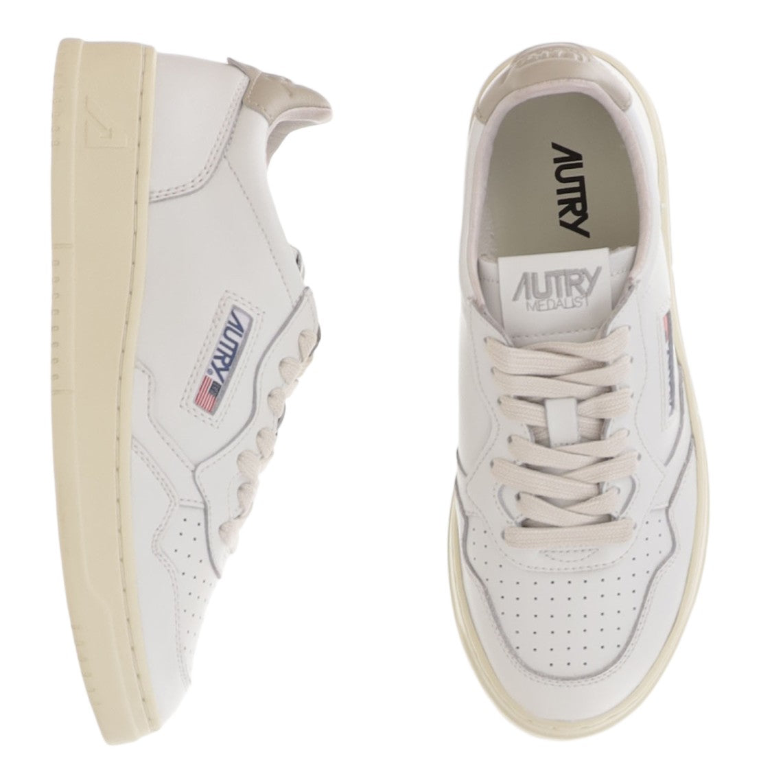 Autry Beige Leather Sneakers With Front Lacing And Logo Detail