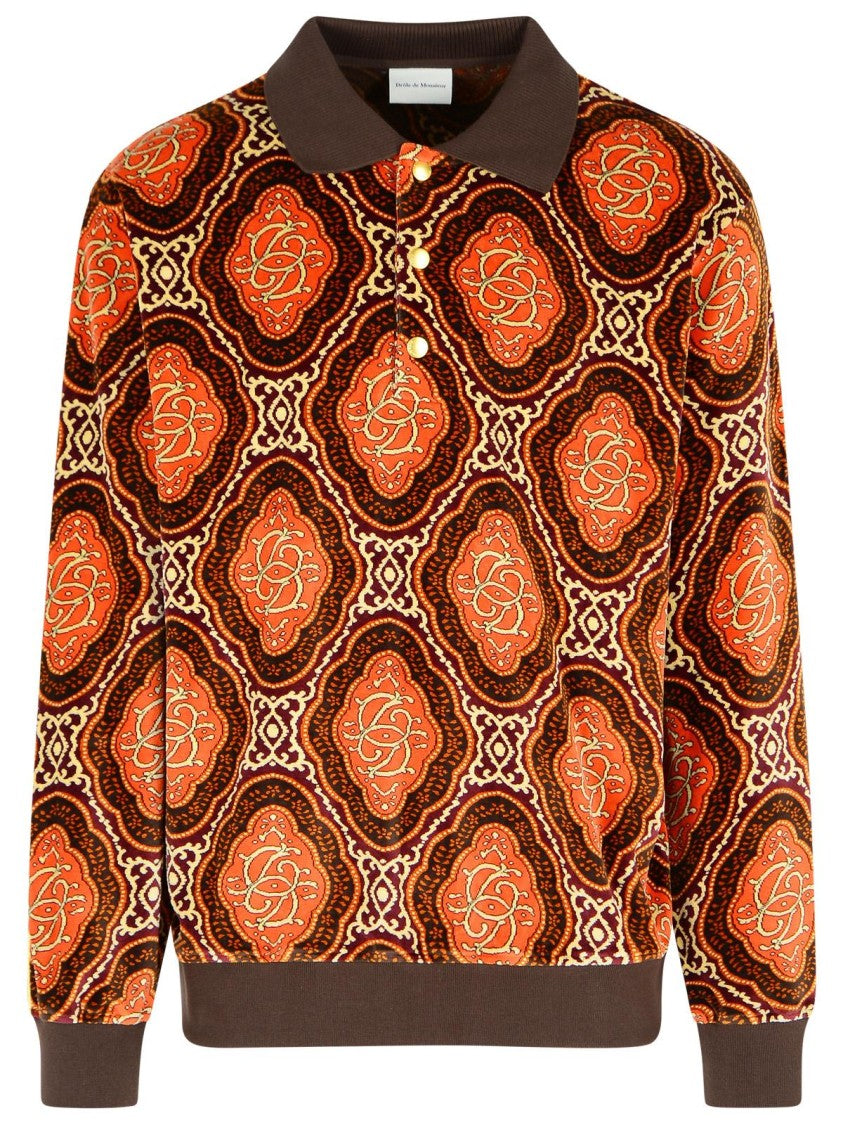 Drôle De Monsieur Velours Médaillon' Brown Cotton Polo Shirt