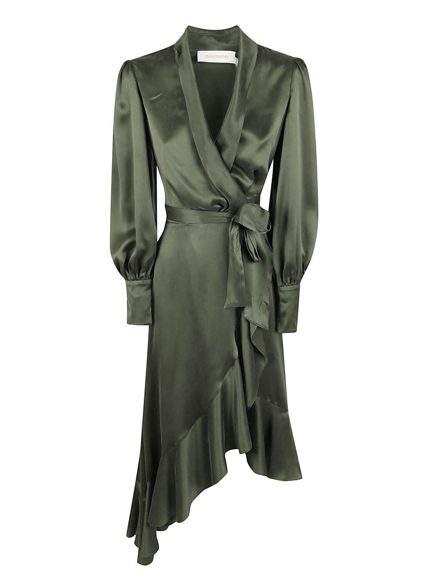 Zimmermann Vibrant Green Silk Wrap Dress With Asymmetrical Hemline