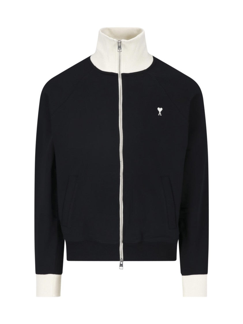 Ami Paris Black Cotton Ami De Cœur Zip Sweatshirt