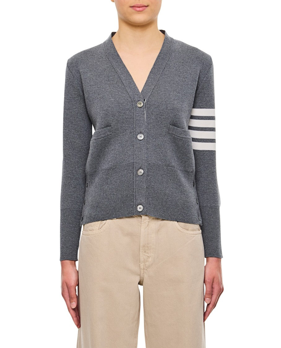 Thom Browne Milano Classic V-Neck Grey Cardigan