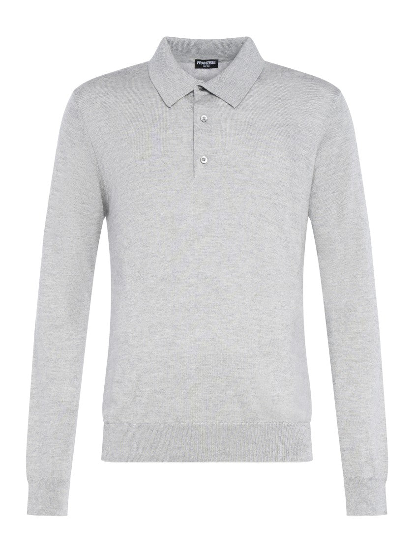 Franzese Collection Three-Button Grey Sweater With Classic Polo Collar