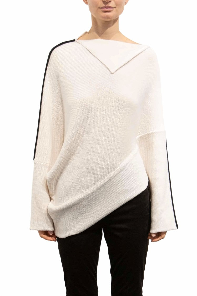 Pier Antonio Gaspari White Off-Shoulder Striped Asymmetrical Pullover