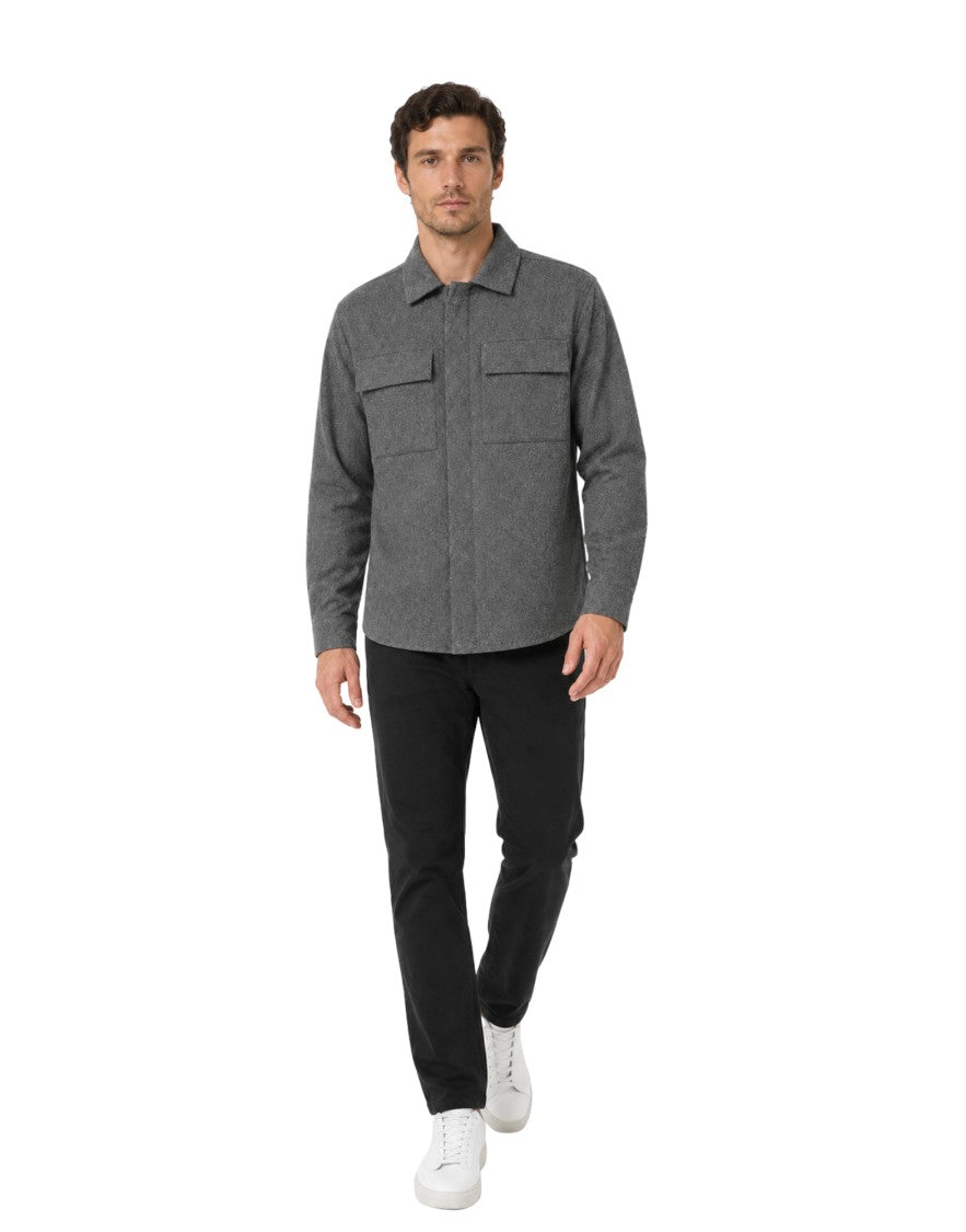 Nine In The Morning Grey Freud Wool-Blend Flap Pocket Overshirt