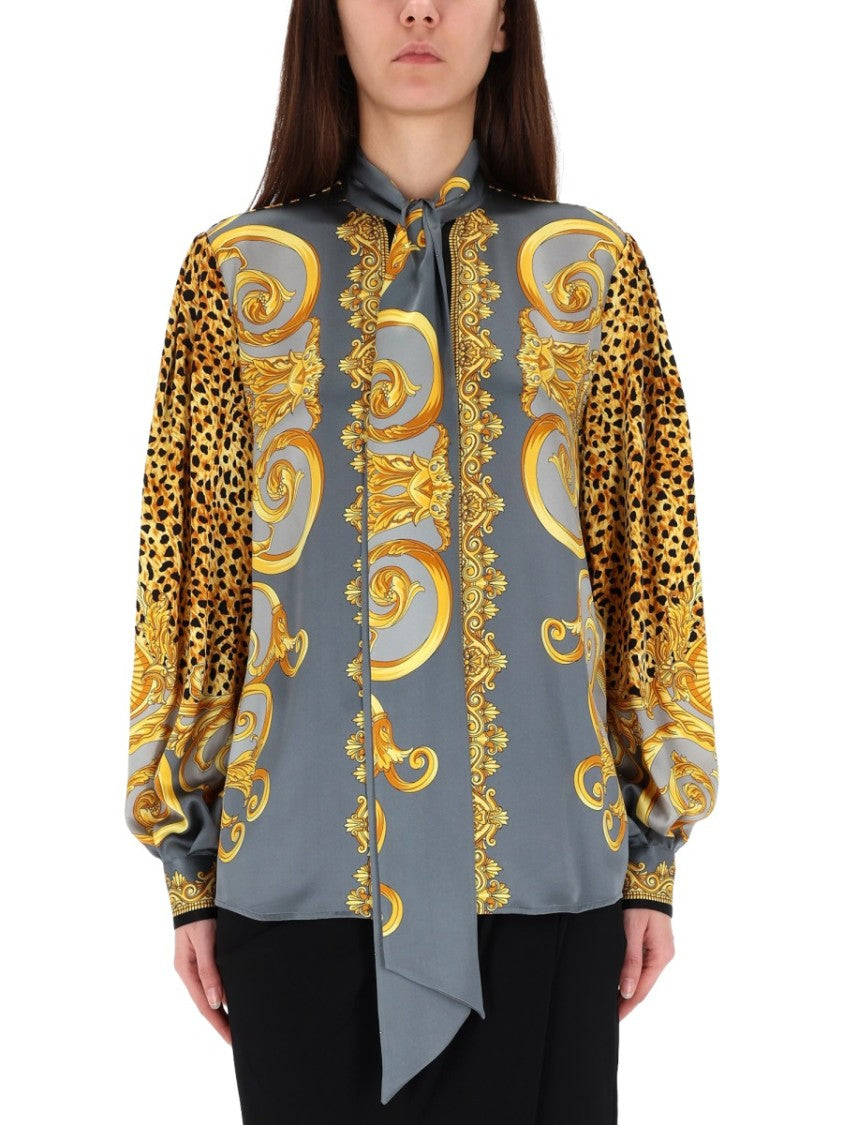 Versace Grey Silk Baroque Blouse