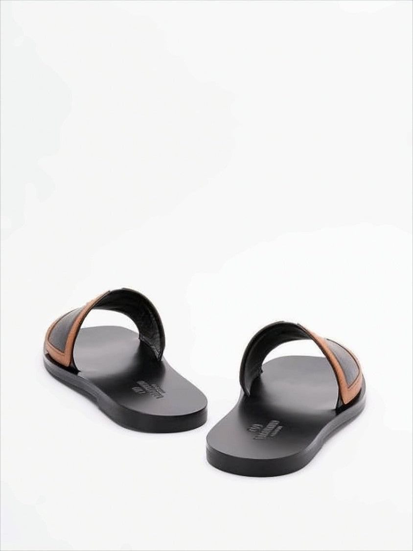 Valentino Leather Slide Sandals With Distinctive 'V' Design