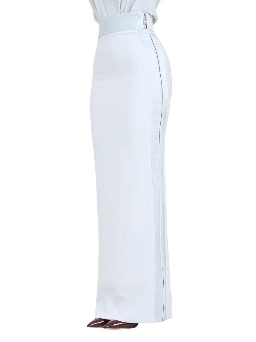 Elisabetta Franchi High-Waisted Long Skirt With Back Zip Closure In Pearl Grey