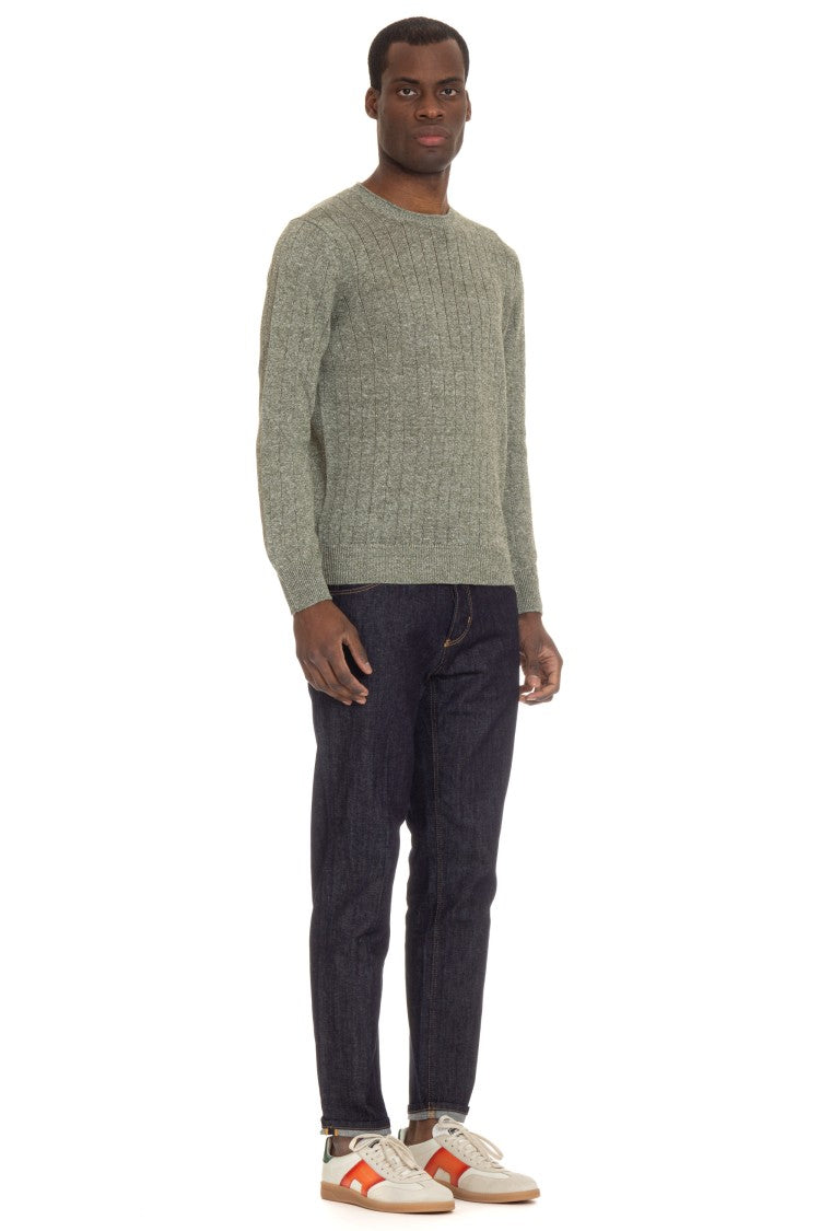 Gran Sasso Melange Linen-Cotton Sweater With Roll Detail