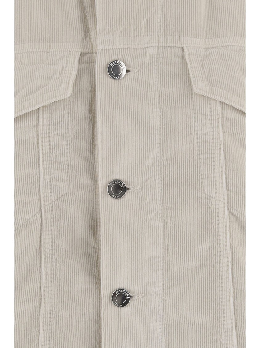 Haikure Cotton Velvet Jacket With Classic Collar And Ribbed Knit