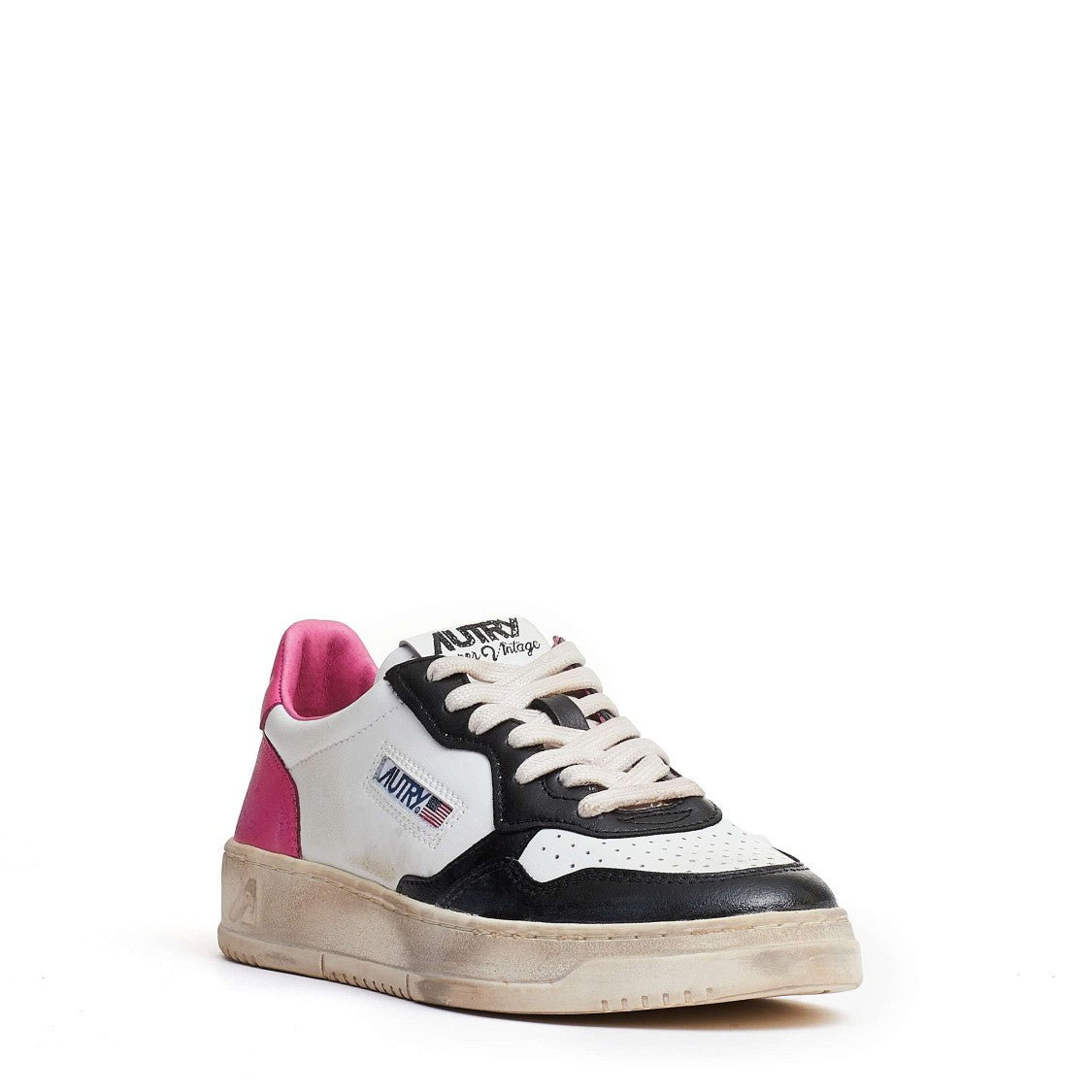 Autry Black Shock Pink Medalist Low Leather Sneakers