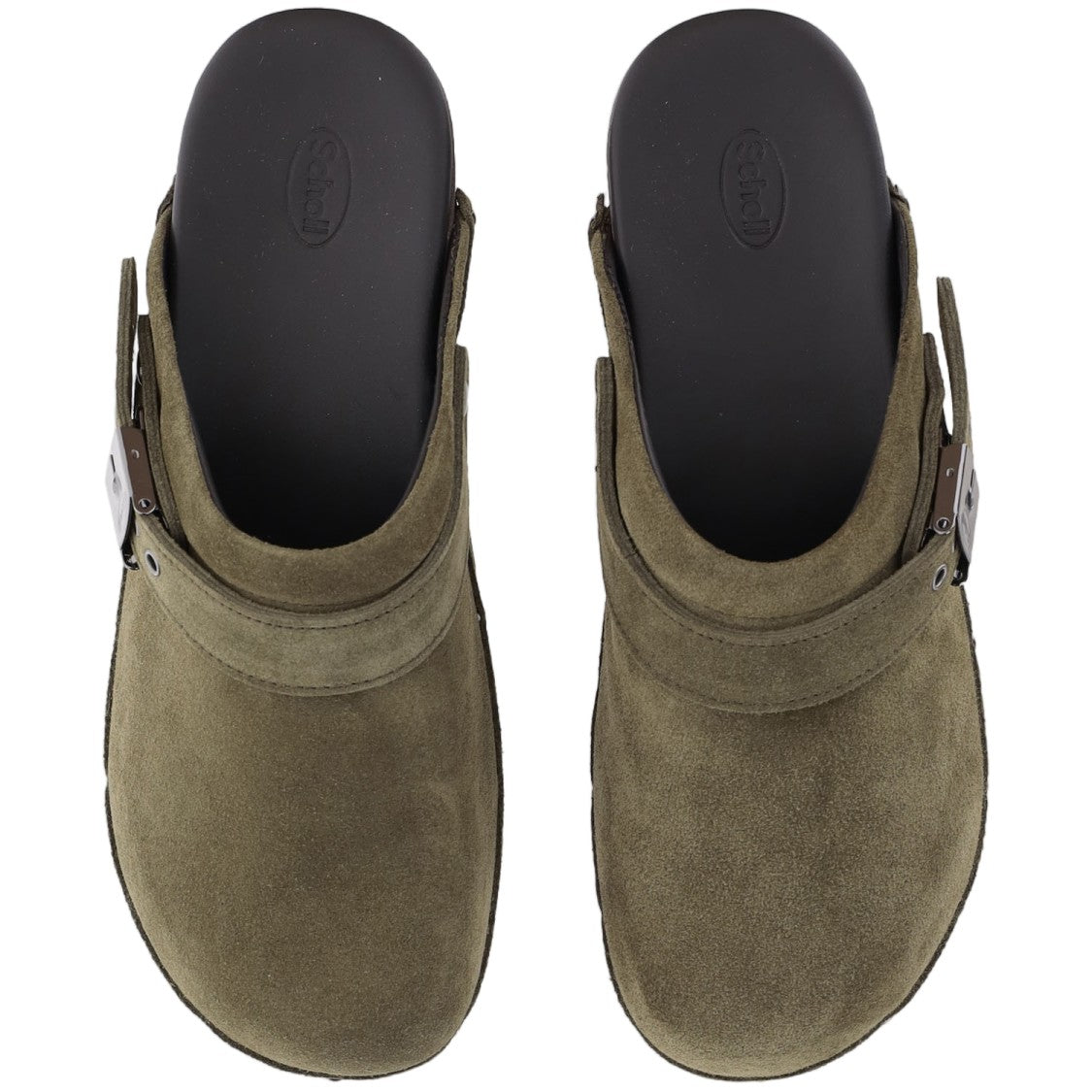 Scholl Olive Closed-Toe Wooden Platform Suede Sandals