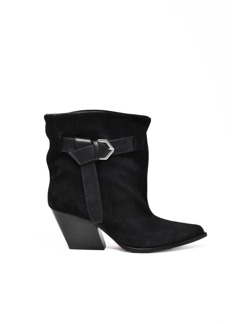 Elena Iachi Black Suede Pointed Ankle Boots